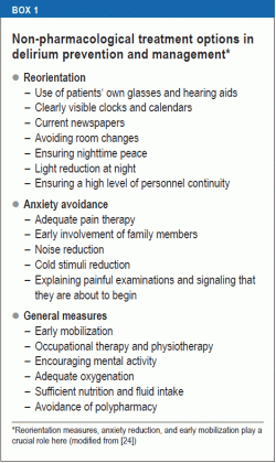 Non-pharmacological treatment options in delirium prevention and management*