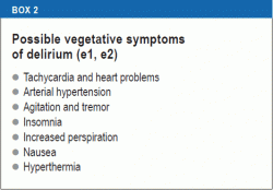 Possible vegetative symptoms of delirium (e1, e2)