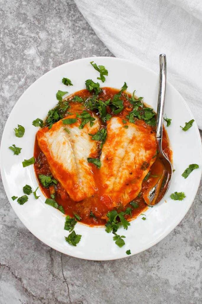 Pumpkin Cod Curry in a Serving Dish.