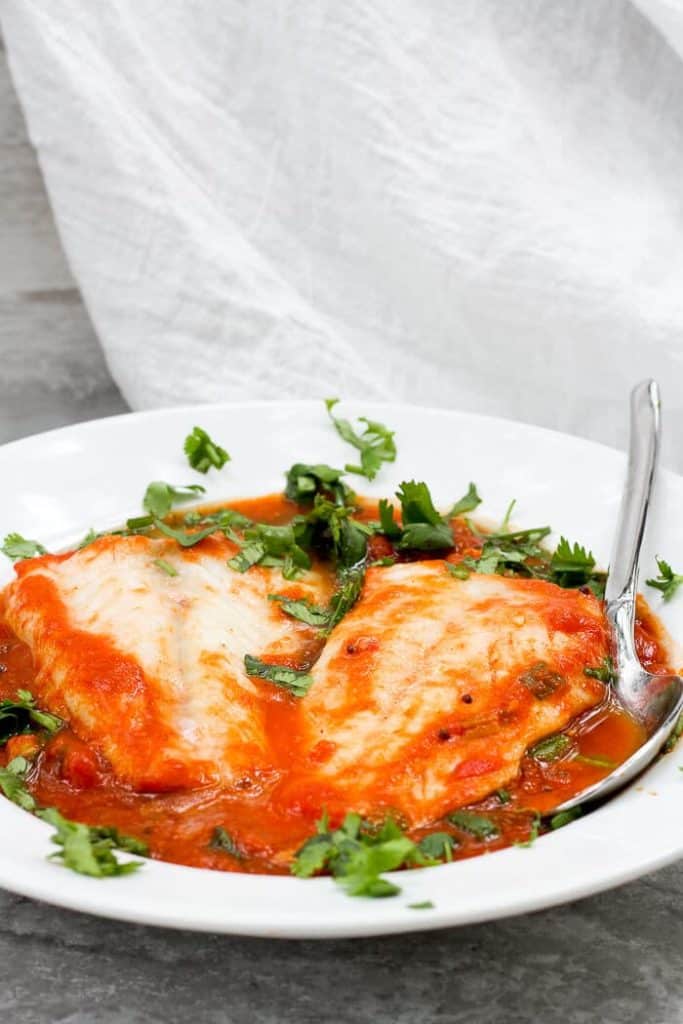 Fish in Spiced Sauce in a Serving Dish.