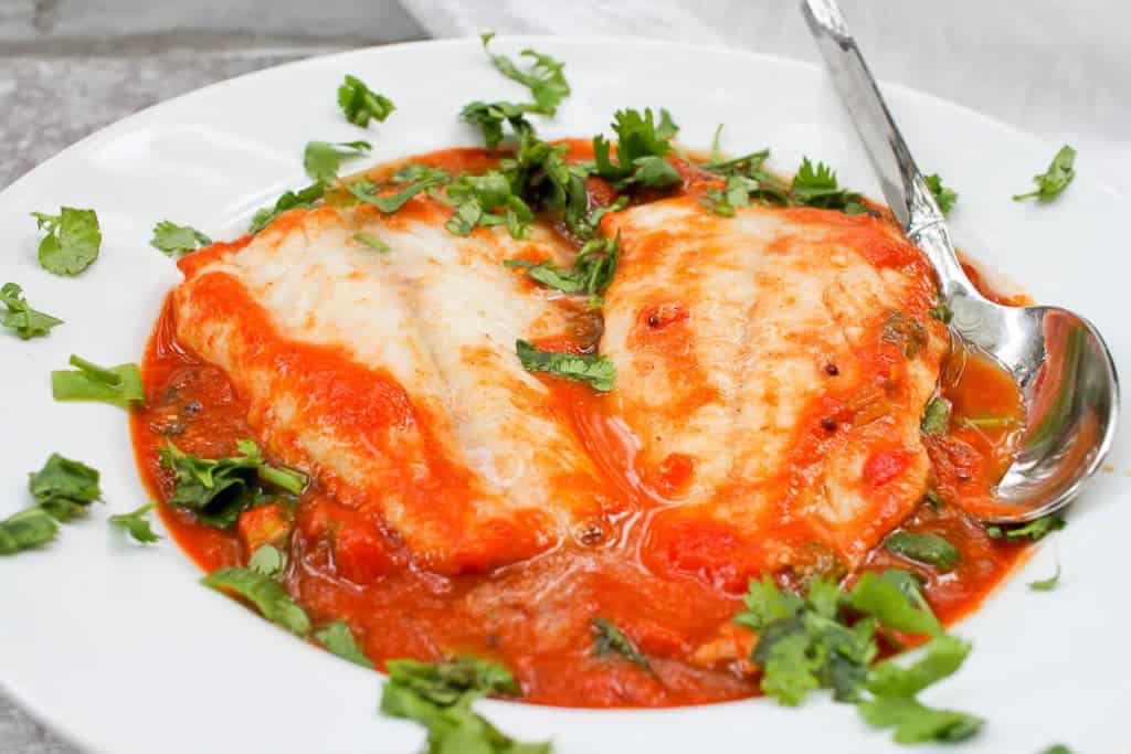 Pumpkin Cod Curry in a Serving Dish.