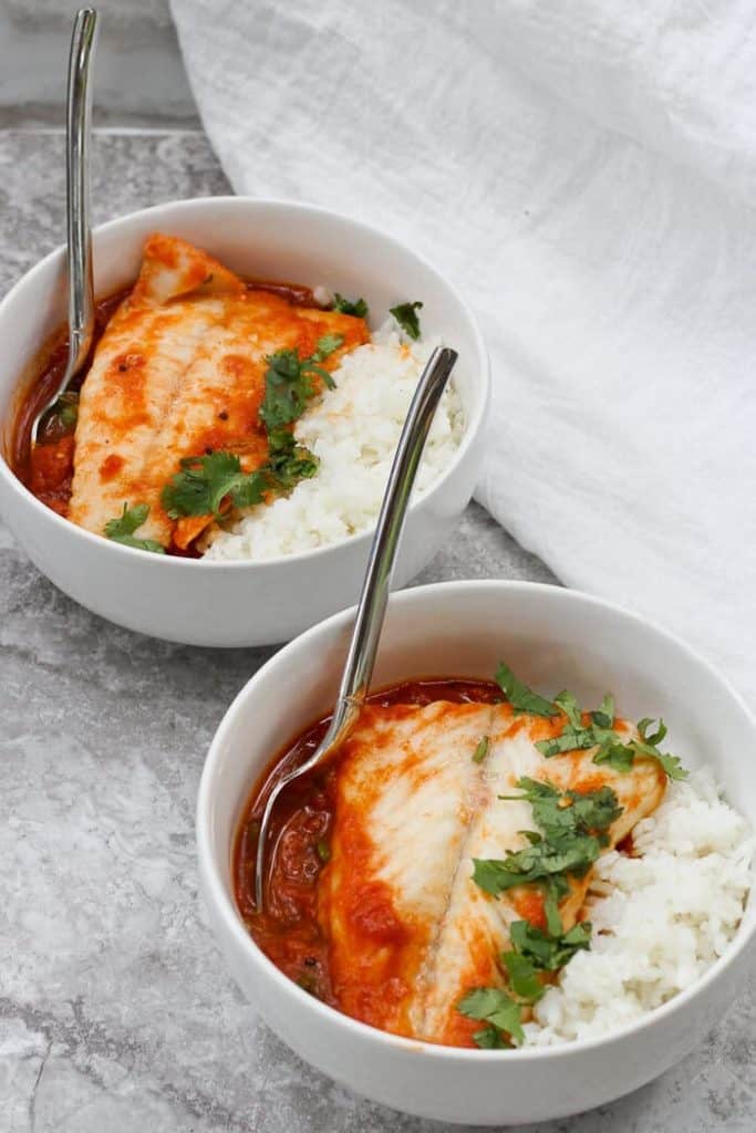 Pumpkin Cod Curry in Bowls with Rice.