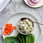 mackerel salad on a plate with lettuce and veggies