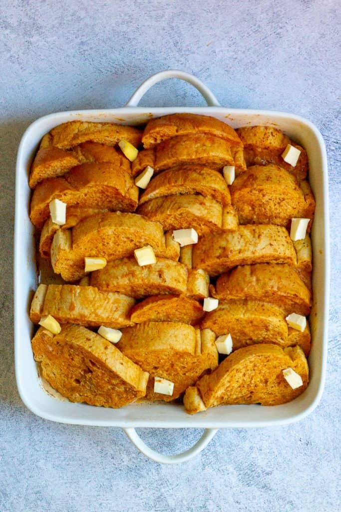 Butter Cubes Scattered Over Bread Before Baking.