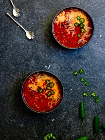 venison chili in bowls.