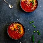 venison chili in bowls.