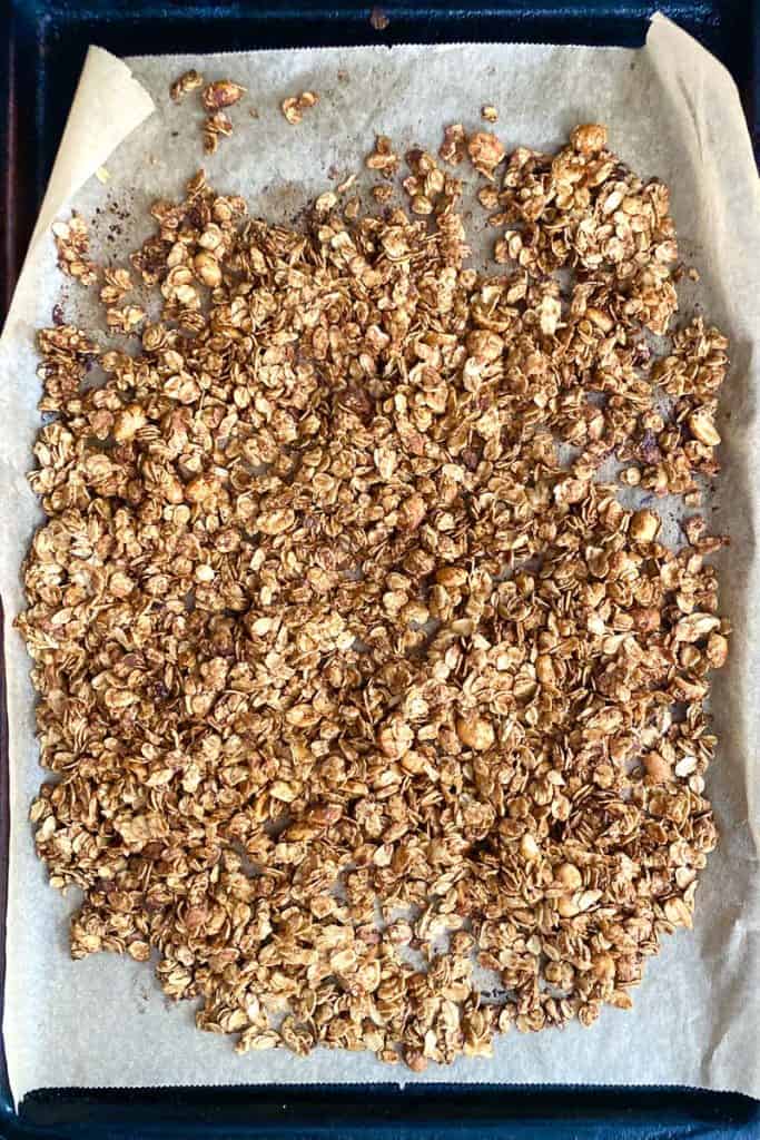 Granola Mixture is Toasted and Golden After Baking.