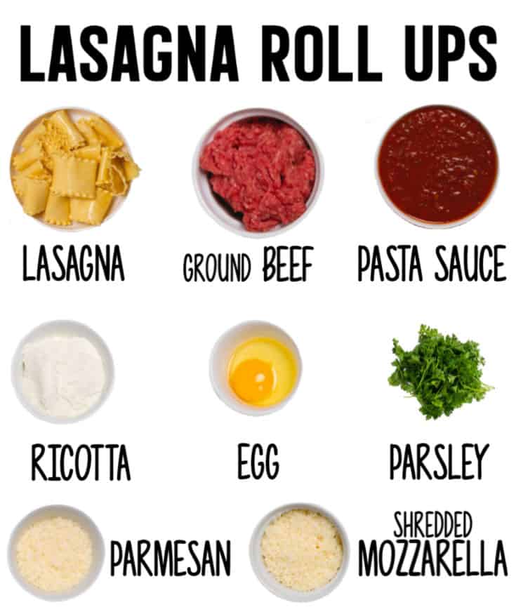 Ingredients needed to make Lasagna Roll-Ups.