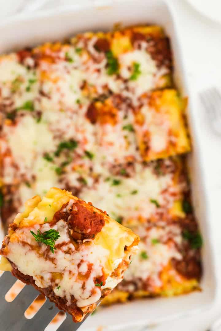 lasagna roll ups in a casserole dish