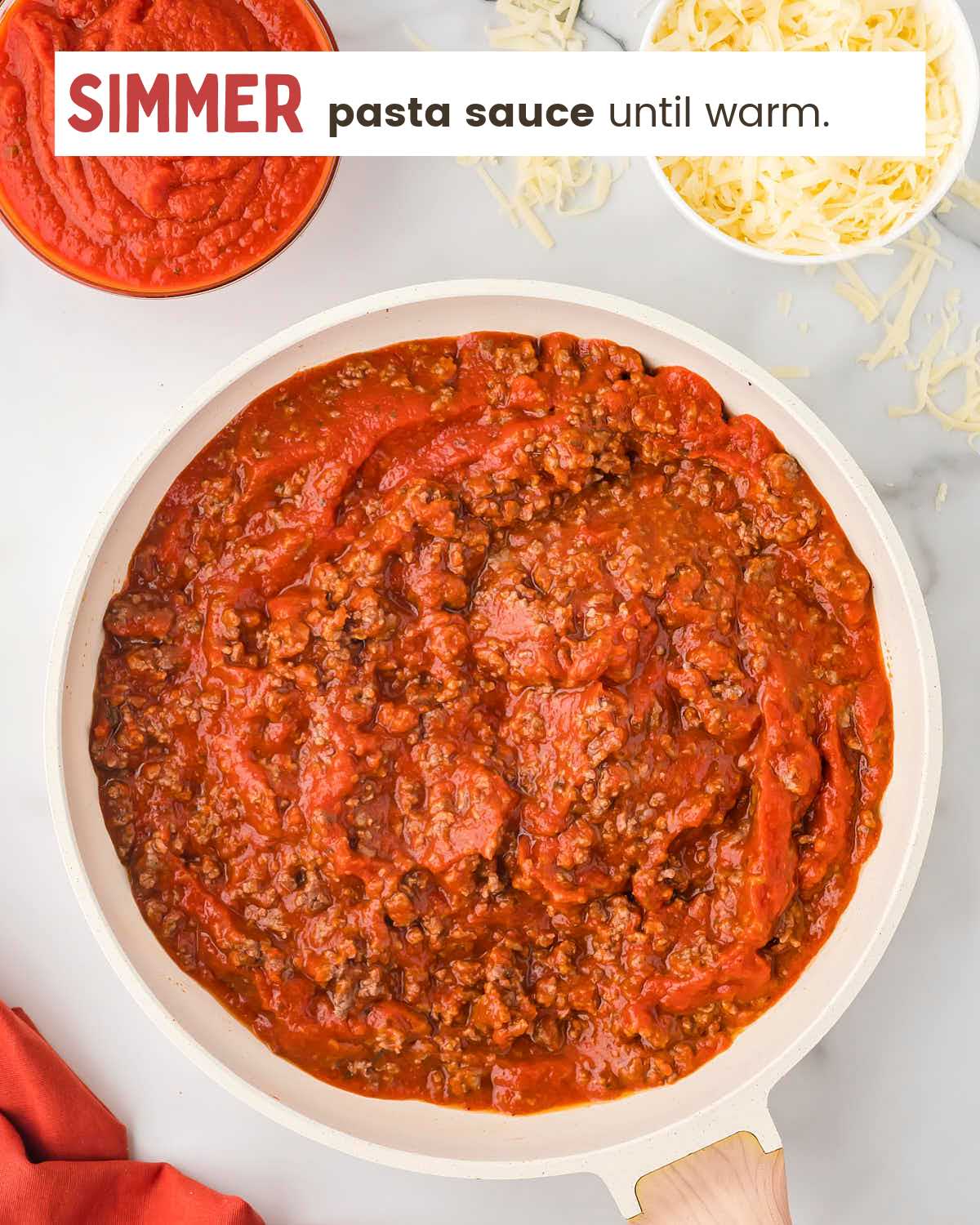 Meat sauce in a skillet.