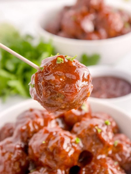 Crockpot BBQ Meatballs on a stick.