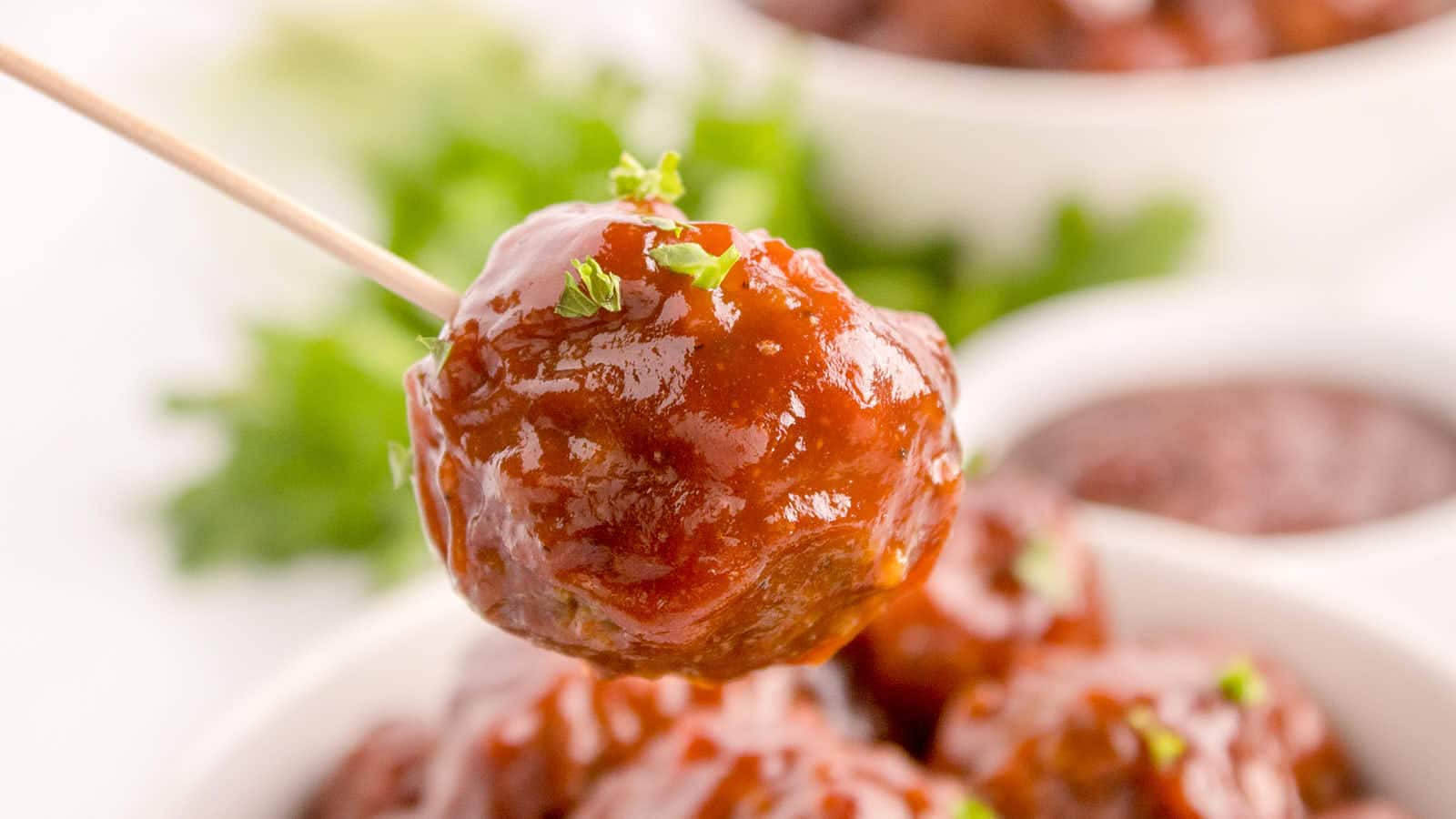 Crockpot BBQ Meatballs on a stick.