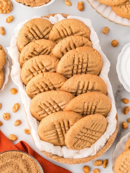 Peanut Butter Cookies served on a white cookie platter.