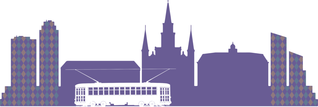 New Orleans skyline and trolley sketch