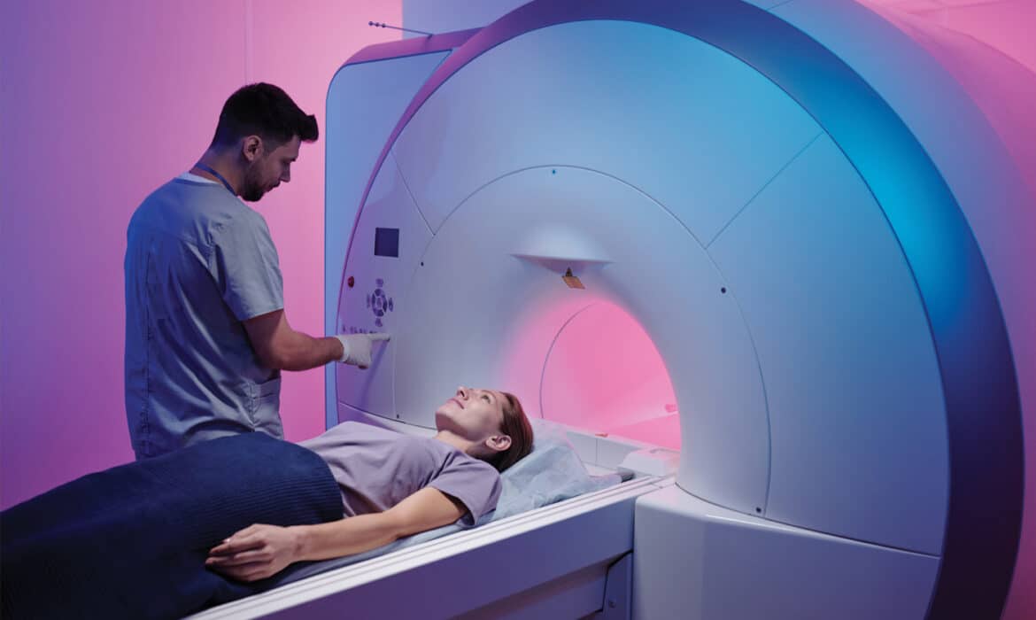 Woman entering an MRI machine