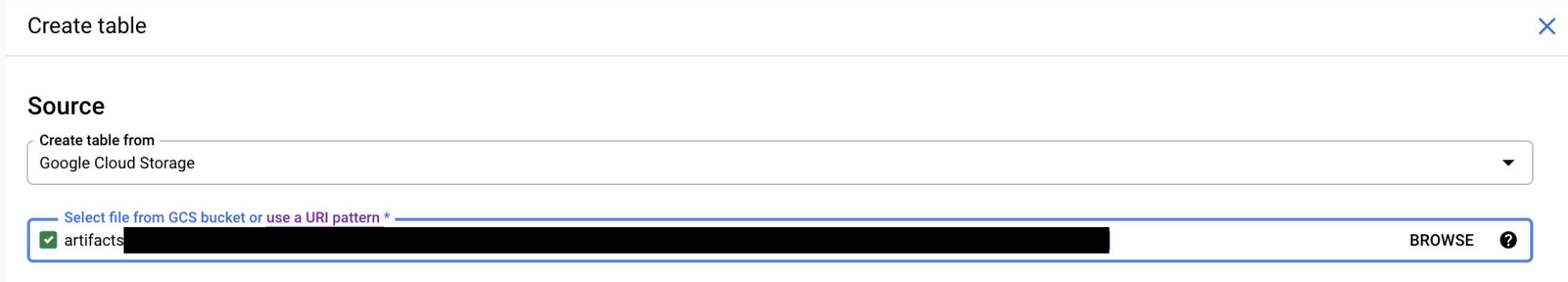 Elige un archivo de origen para crear una tabla de BigQuery