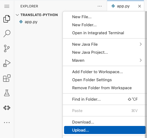 Importer un fichier dans un projet de l&#39;éditeur Cloud Shell