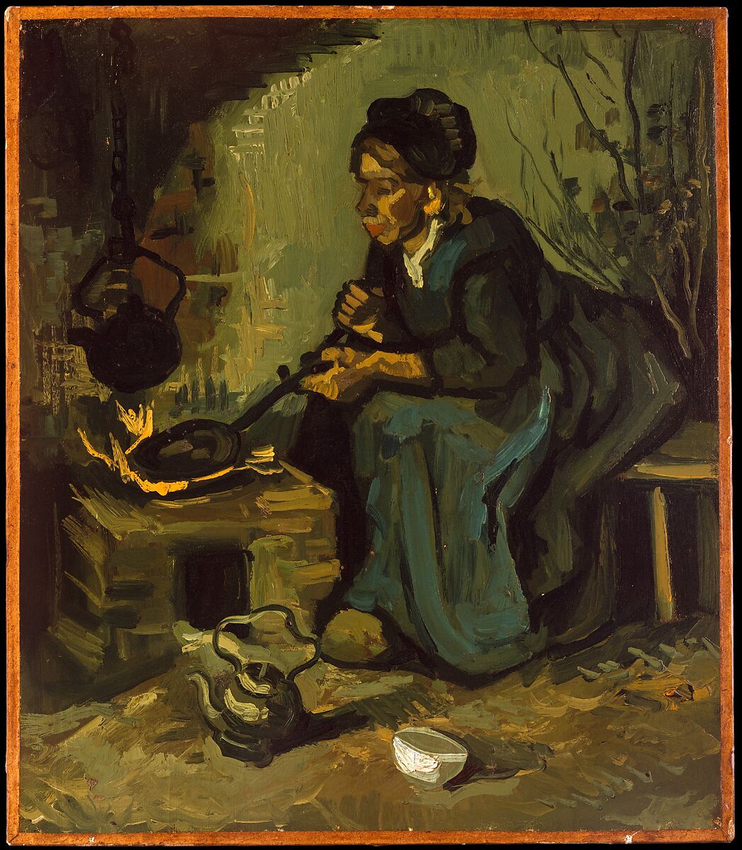 Peasant Woman Cooking by a Fireplace