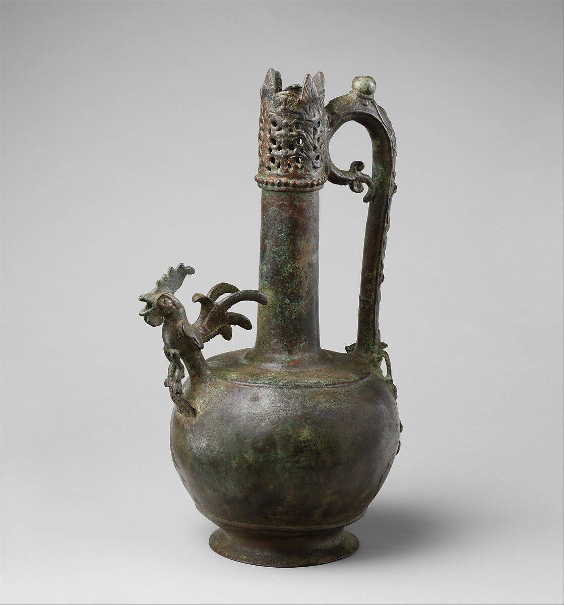 Ewer with a Cock-Shaped Spout, Bronze; cast and pierced