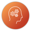 Icon of a a silhouette of a person with 3 cogs where the brain is supposed to be