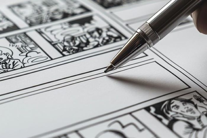 A pen on paper creating video/comic characters