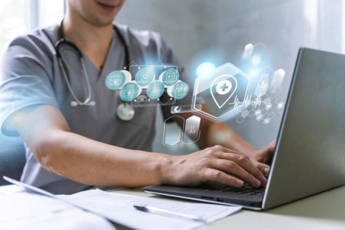 tech-driven healthcare shown with doctor on laptop