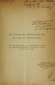 Cover image for Zur Frage Der Fettbildung Aus Eiweiss Im Thierkörper