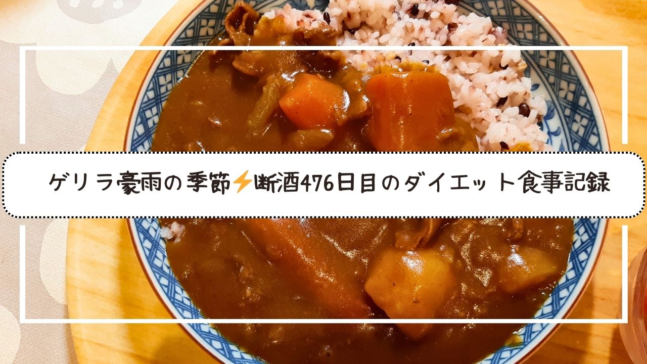 ゲリラ豪雨の季節⚡断酒476日目のダイエット食事記録