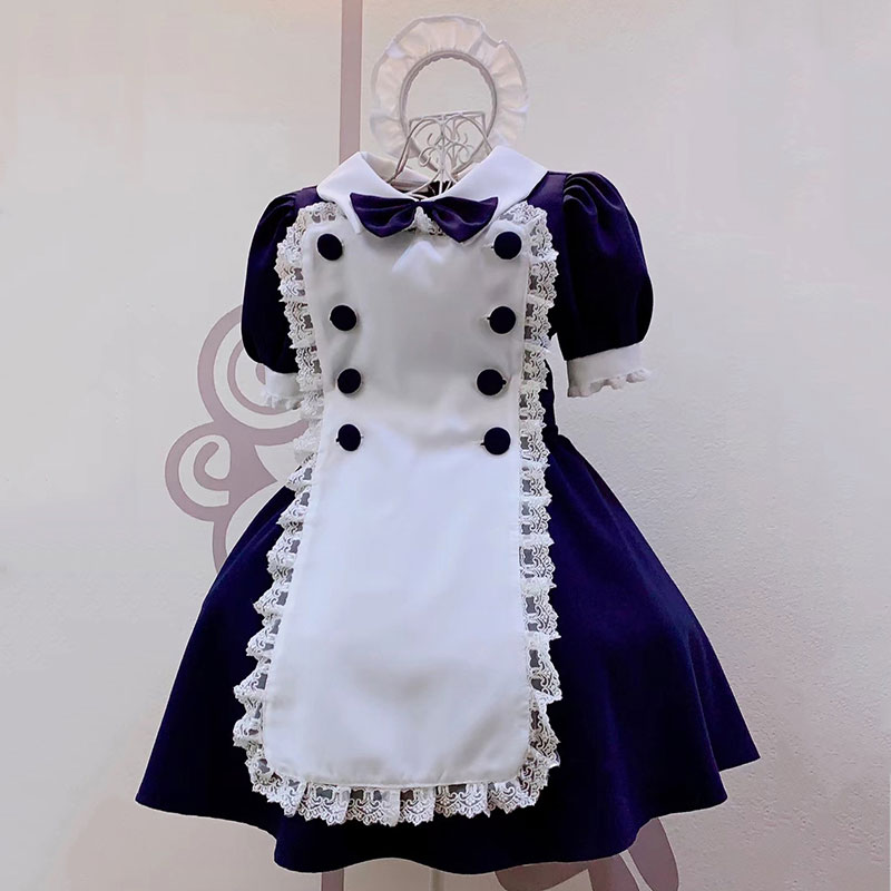 ハロウィンメイド服　喫茶店専用メイド服　ボタンフリルエプロンメイド