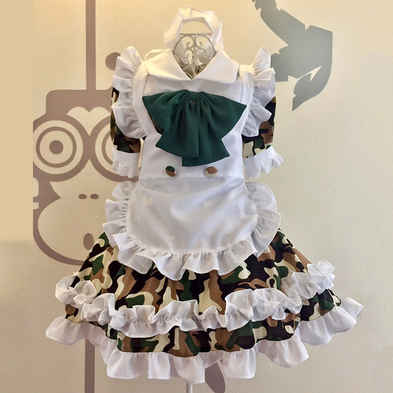 ハロウィンメイド服　　迷彩風　白色フリル　