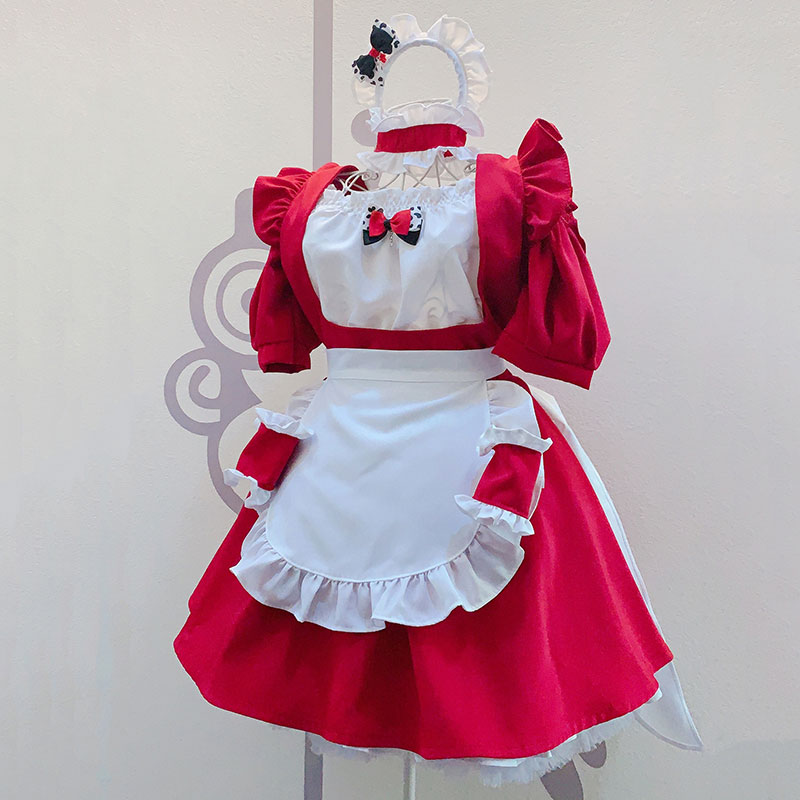 赤色　クリスマス風　メイド服　可愛いリボン　