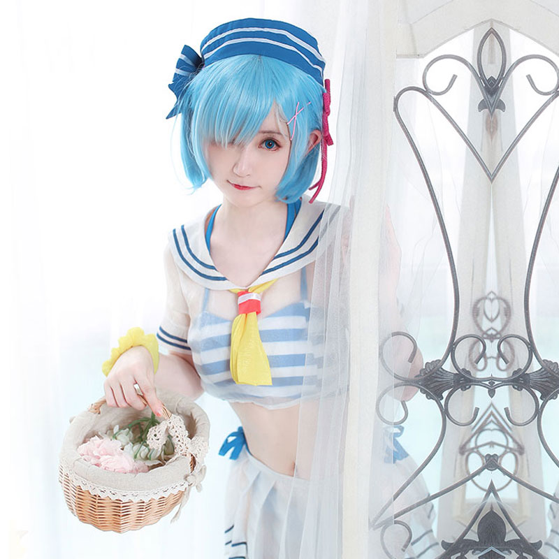 Re:ゼロから始める異世界生活　Re:Zero　Rem　レム　コスチューム　水着　水色　ビキニ　セーラー服　シフォン　