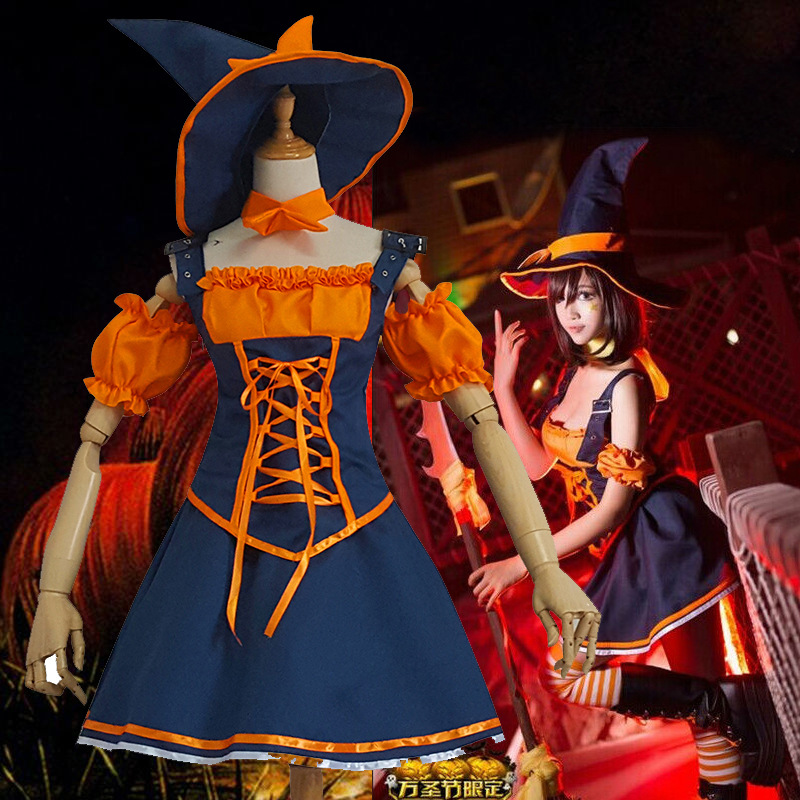 ハロウィンのオレンジ 魔女メイド服 ゴシックメイド服 魔法使いの帽子