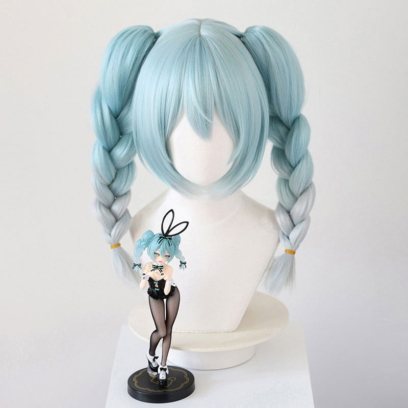 初音ミク　ウイッグ　混色　コスプレ　三つ編み　ツインテール　ロングヘア