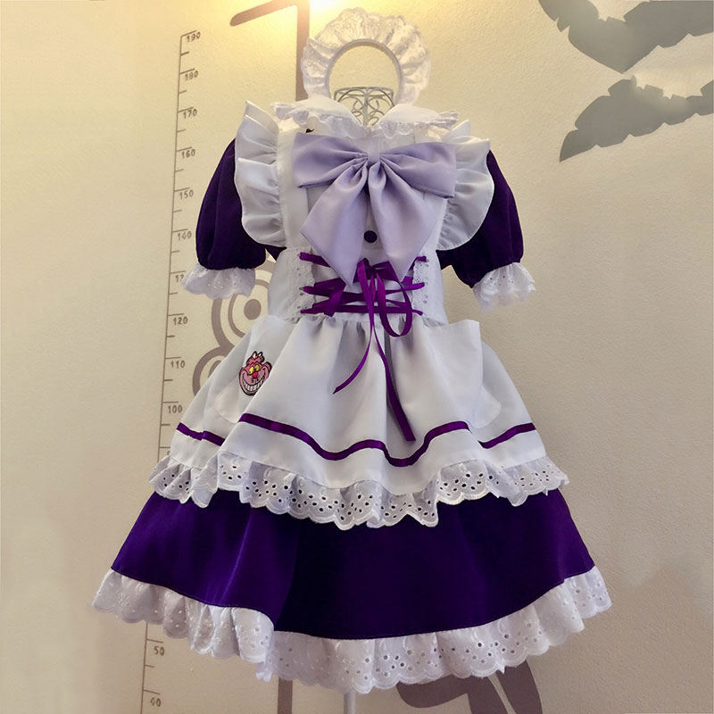 メイド服 紫色 荷葉フリル スカート コスプレ衣装 Lolita アリス•イン•ワンダーランド