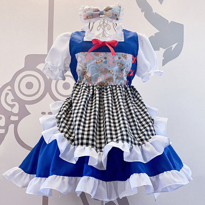 メイド服 お姫様 可愛い lolita セット 華麗 白＋青