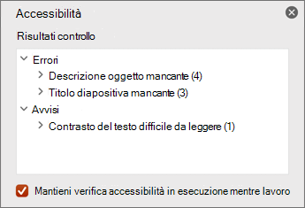 Riquadro dei risultati dell'ispezione