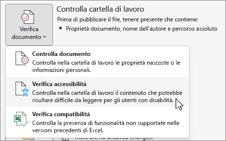 Verificare la presenza di problemi e controllare la voce di menu accessibilità