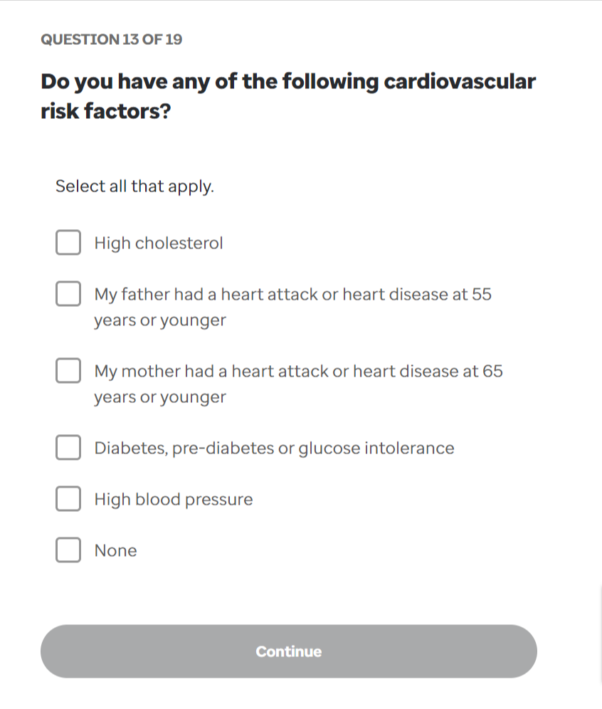 Sample question from Optum erectile dysfunction questionnaire