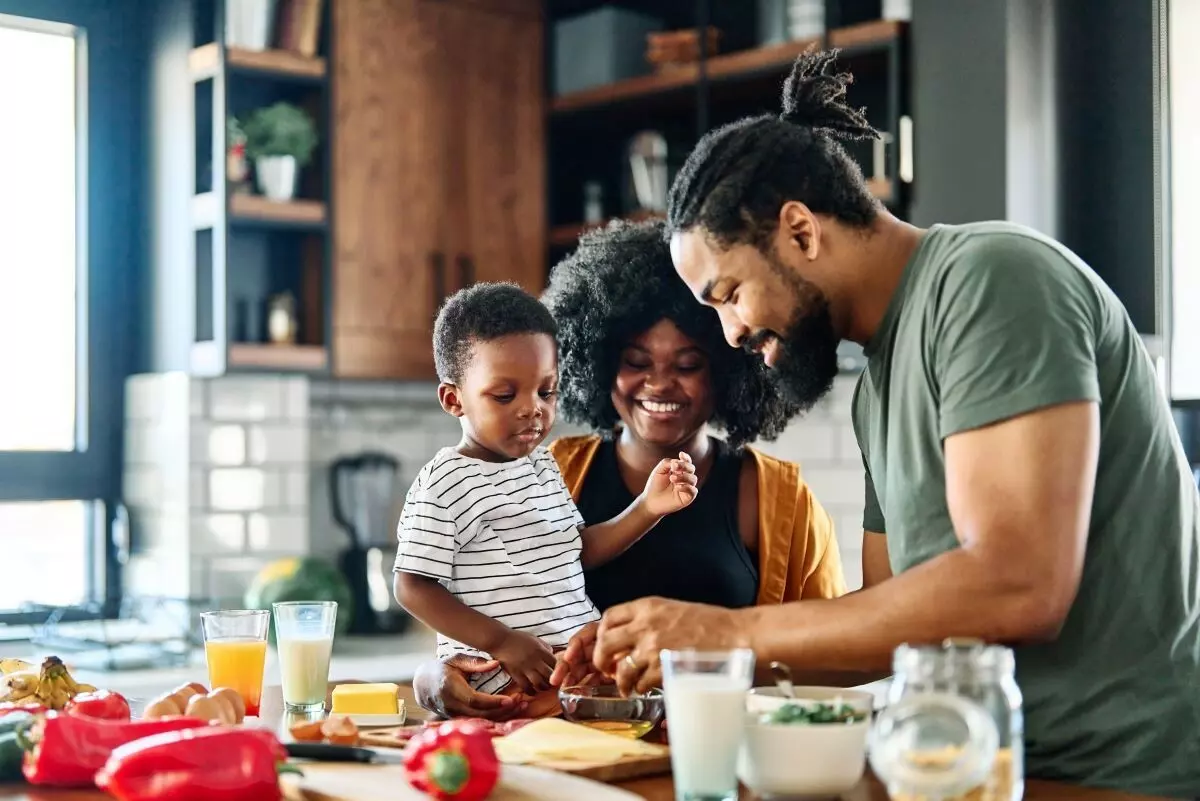 family is cooking in the kitchen