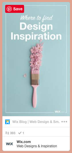 screenshot of share from pinterest box on wix site, image of pink painbrush on blue background being displayed