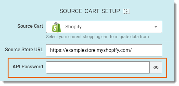 Screenshot of the Cart2Cart setting in Wix where you enter the API password