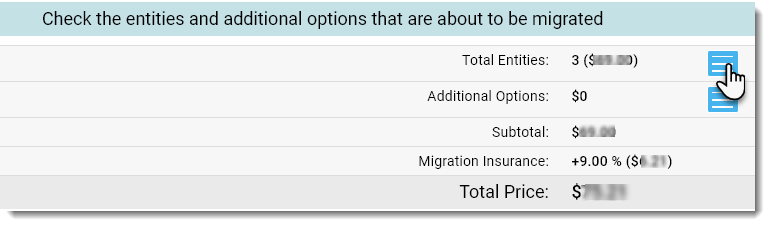 Screenshot of the Cart2Cart setting in Wix where you can review the migration price