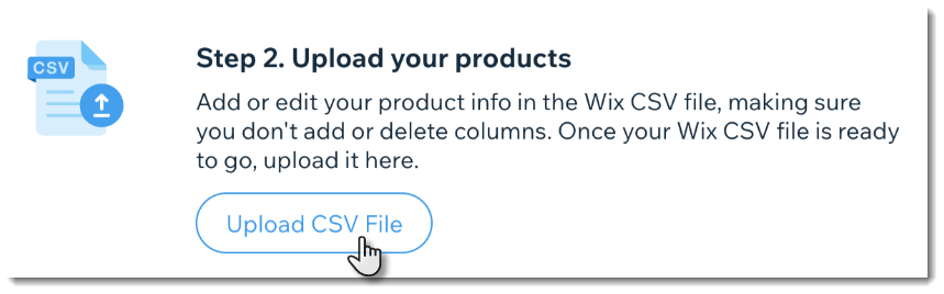 Screenshot of part of the import product process in Wix Stores