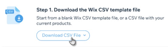 Screenshot of part of the import product process in Wix Stores