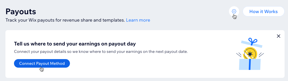 A screenshot of clicking Connect Payout Method in the Payouts tab of your Wix Studio workspace.