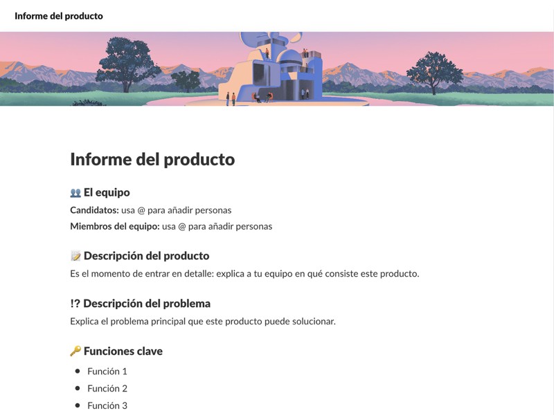 Define los objetivos de tu producto, la descripción del problema y la estrategia general.