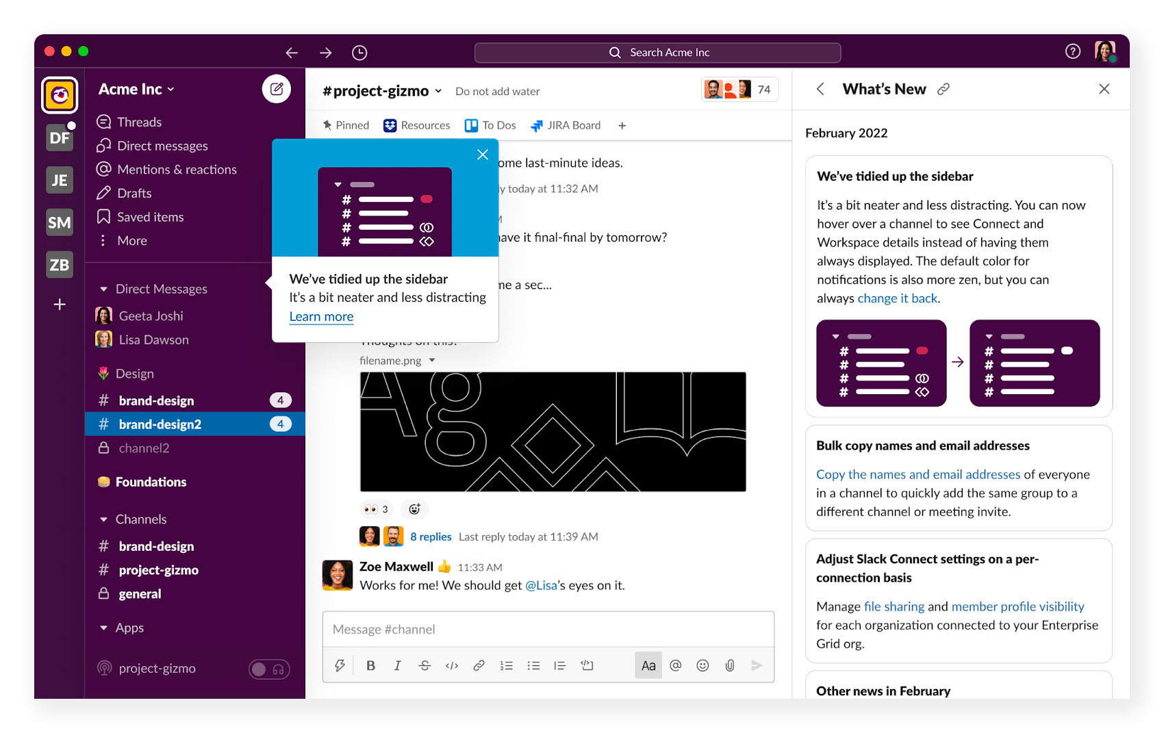 Image of new Slack sidebar