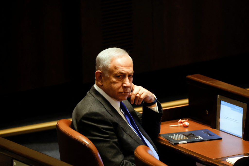 Israeli designate Prime Minister Benjamin Netanyahu attends a session at the plenum at the Knesset, Israel's parliament in...