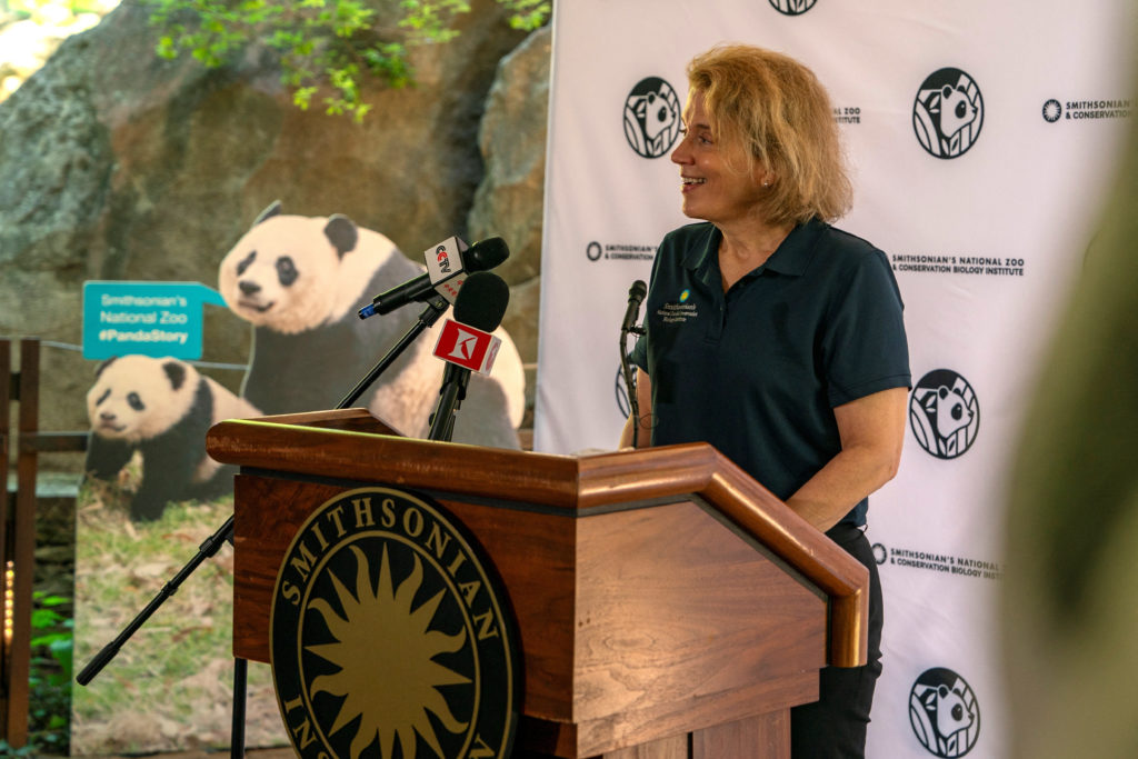 John and Adrienne Mars Director Brandie Smith, speaks prior to China's ambassador to the United States Xie Feng’s announce...